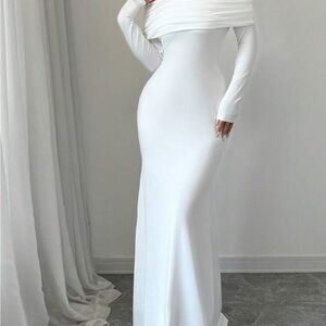 SHEIN Off-Shoulder White Long Sleeve Dress